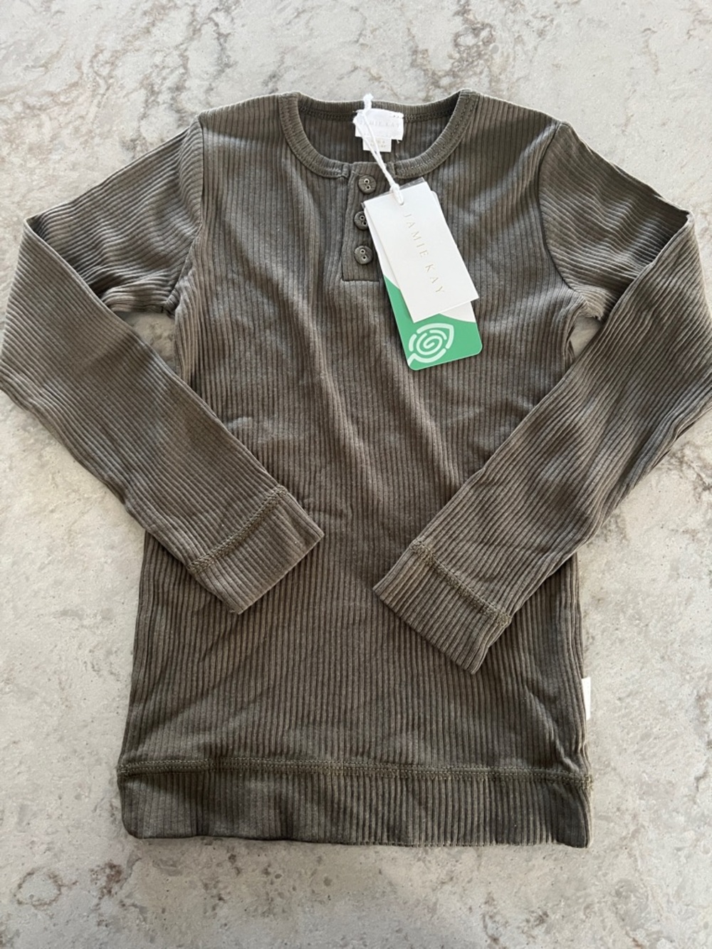 Jamie Kay Olive Ribbed Long Sleeve Henley Top